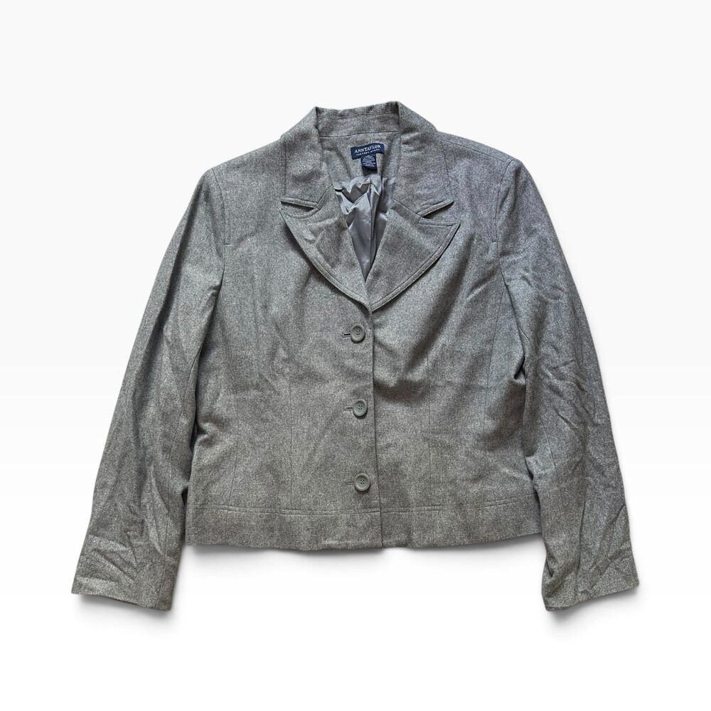 Ann Taylor Factory Blazer Women's 14 Wool Blend Gray Office Workwear Jacket